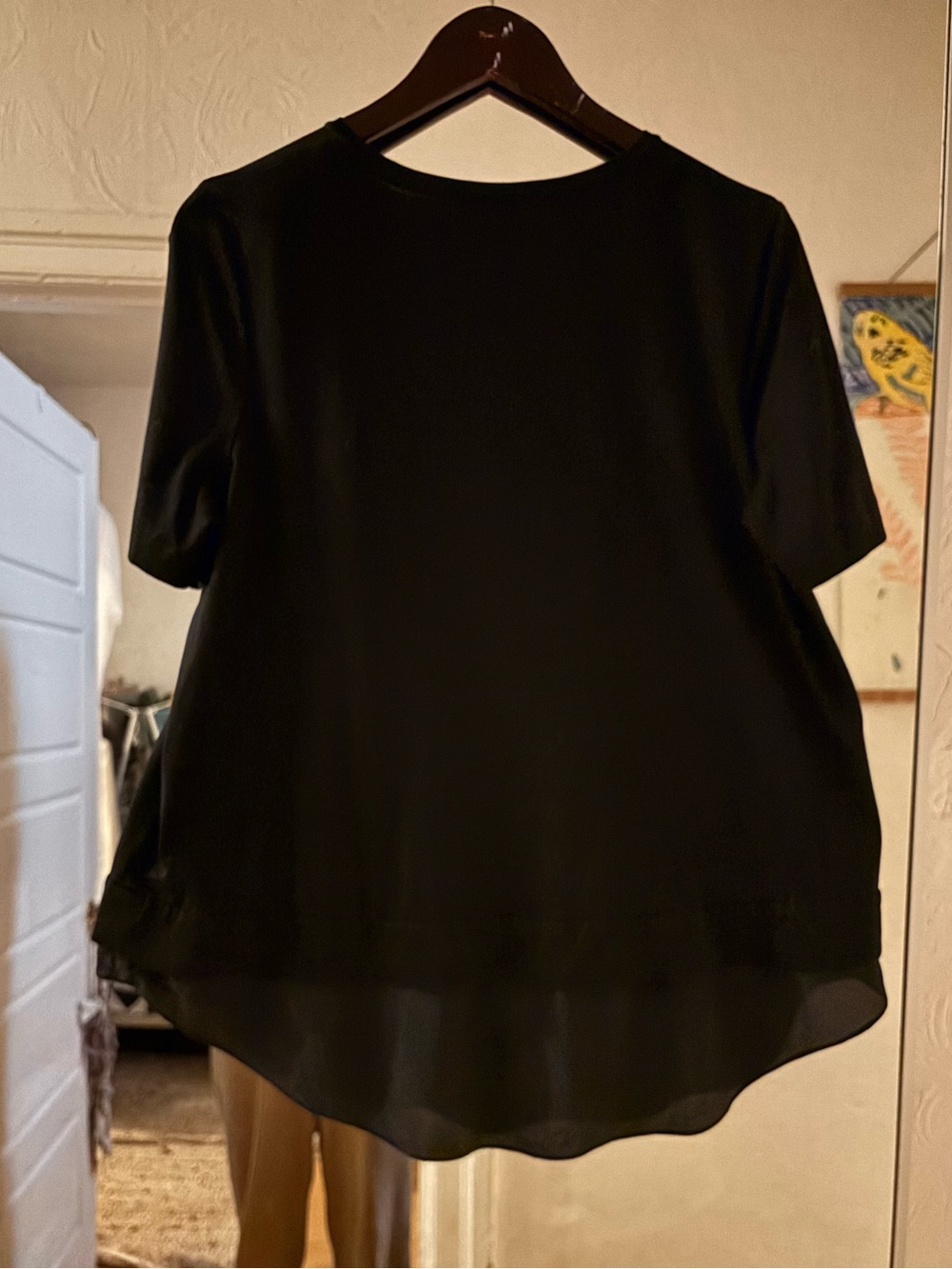 COS Black Short-Sleeve Layered Hem Tee, cotton-silk, MEDIUM